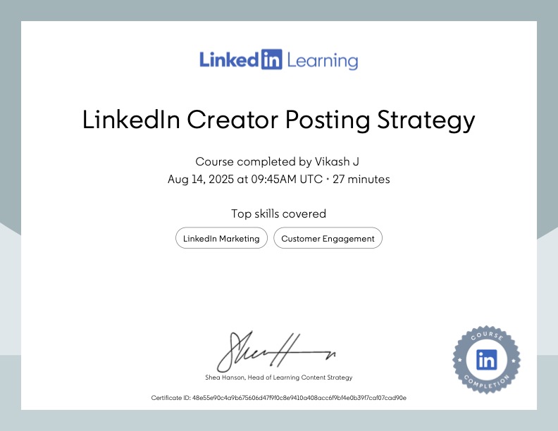 CertificateOfCompletion_LinkedIn Creator Posting Strategy